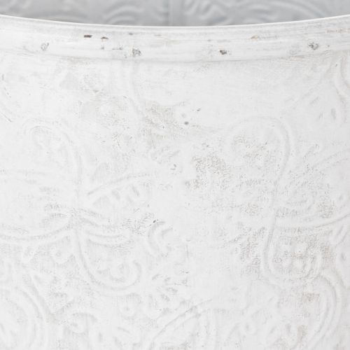 Produkt Doniczka, osłonka z ozdobami, metalowa dekoracja, kolor biały, szary Ø20,5cm wys.19,5cm