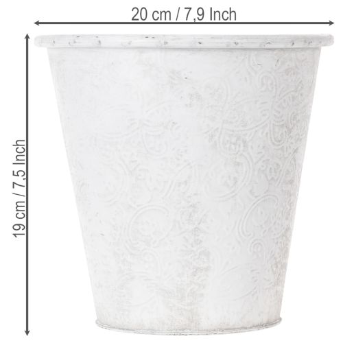 Produkt Doniczka, osłonka z ozdobami, metalowa dekoracja, kolor biały, szary Ø20,5cm wys.19,5cm