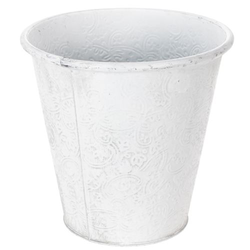 Produkt Doniczka, osłonka z ozdobami, metalowa dekoracja, kolor biały, szary Ø20,5cm wys.19,5cm