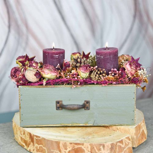 Floristik24 Doniczka dekoracyjna drewniana shabby chic zielona 25x13x9cm