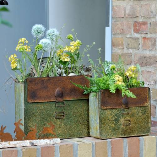 Floristik24 Planter Bag Metal Grey / Rust H16cm