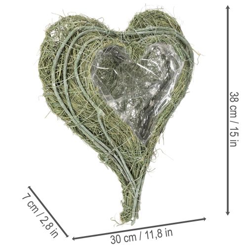 Miska w kształcie serca z naturalnej trawy z folią do sadzenia, 38 cm | Floristik24.pl