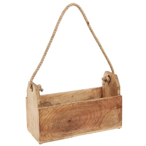 Floristik24 Doniczka drewniana z uchwytem, kwadratowa, juta naturalna 27x12x17cm