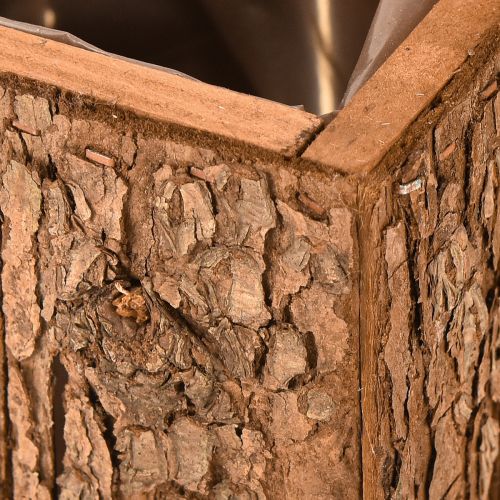 Produkt Kwadratowa drewniana donica z korą sosnową i doniczką 12×12 cm