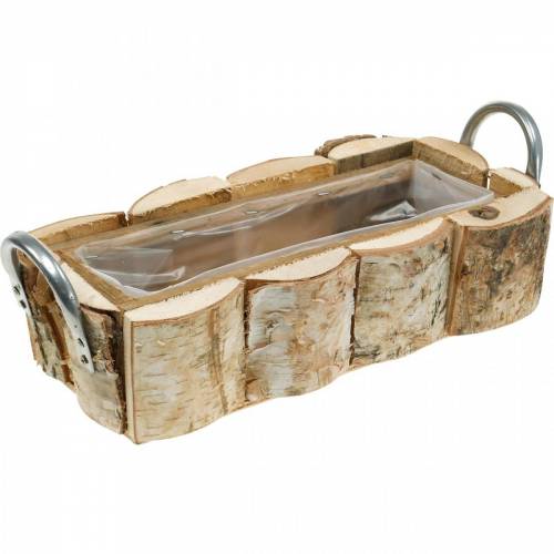 Floristik24 Skrzynka na rośliny, donica brzozowa, dekoracja drewniana, skrzynka na kwiaty z uchwytami 32cm