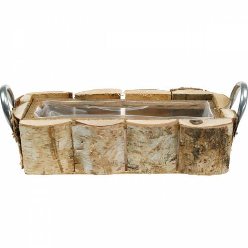 Floristik24 Skrzynka na rośliny, donica brzozowa, dekoracja drewniana, skrzynka na kwiaty z uchwytami 32cm