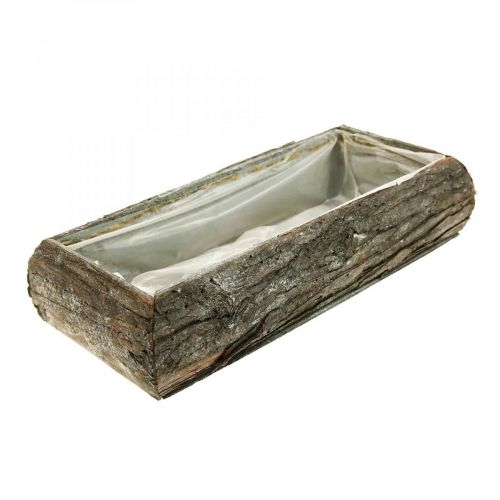 Skrzynka na rośliny wykonana z drewnianej miski ozdobnej z korą 33×15×7cm