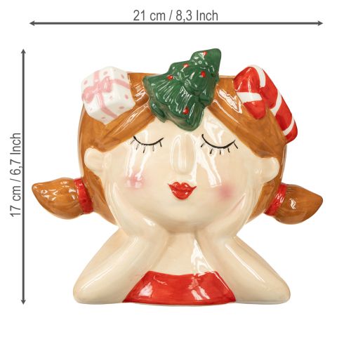 Floristik24 Ceramiczna doniczka dekoracyjna w kształcie dziewczynki z głową rośliny, wysokość 17 cm