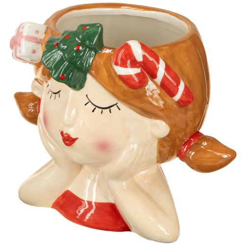 Produkt Ceramiczna doniczka dekoracyjna w kształcie dziewczynki z głową rośliny, wysokość 17 cm