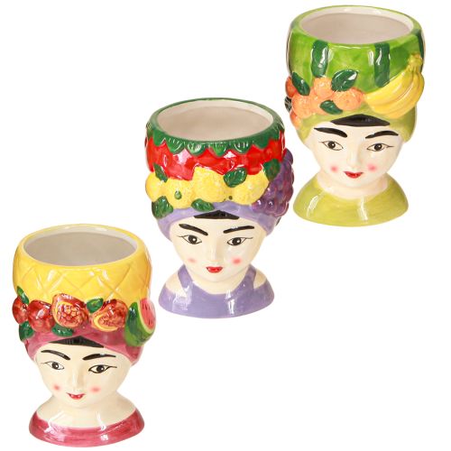 Produkt Roślina głowa dziewczynka z owocami dekoracyjna ceramiczna 13,5cm 3szt