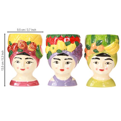 Produkt Roślina głowa dziewczynka z owocami dekoracyjna ceramiczna 13,5cm 3szt