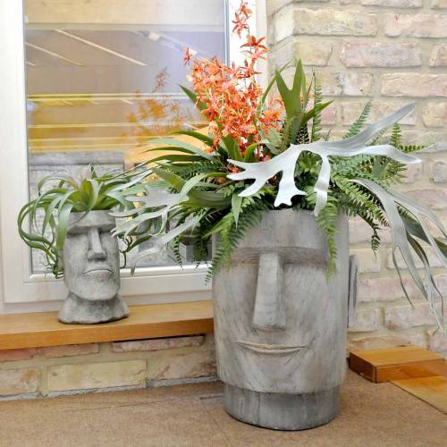 Floristik24 Planter Head Moai Bust Grey H28cm