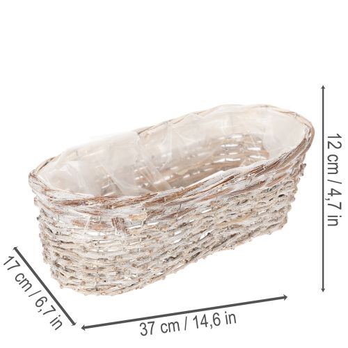 Doniczka koszykowa z wkładem foliowym, owalna, biała, 37 cm | Floristik24.pl