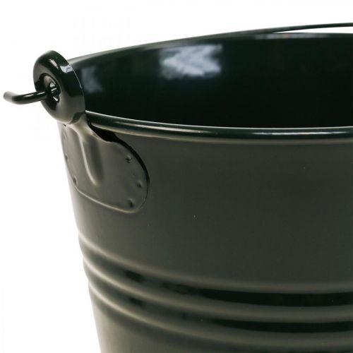 Floristik24 Sadzarka Vintage Deco Metalowe wiadro Ciemnozielone Ø16 W24 cm