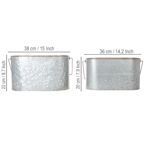 Produkt Doniczka z uchwytem, metalowa, srebrna, brązowa, wys. 22/20 cm, dł. 42/40 cm, zestaw 2 szt.