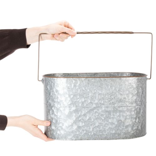 Produkt Doniczka z uchwytem, metalowa, srebrna, brązowa, wys. 22/20 cm, dł. 42/40 cm, zestaw 2 szt.