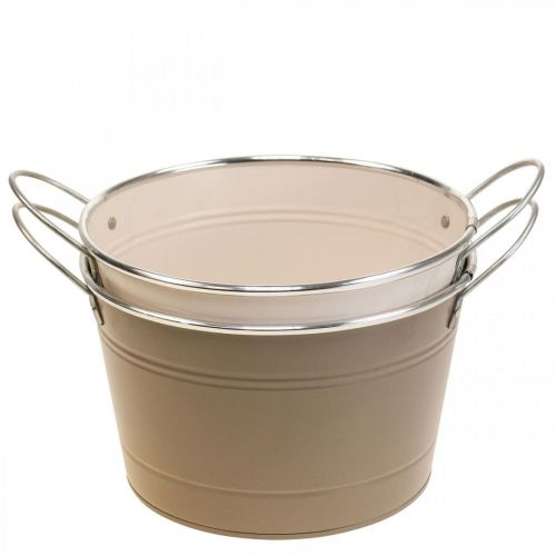 Produkt Doniczka metalowa ozdobna miska brązowo-różowa z uchwytem Ø20,5cm 2szt