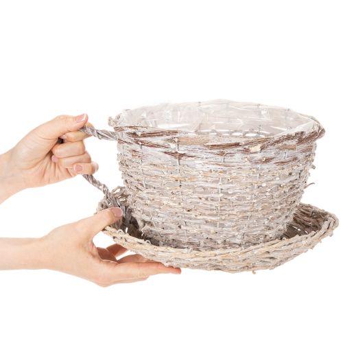 Filiżanka koszykowa ze spodkiem, dekoracja stołu, duża, 34cm | Floristik24.pl