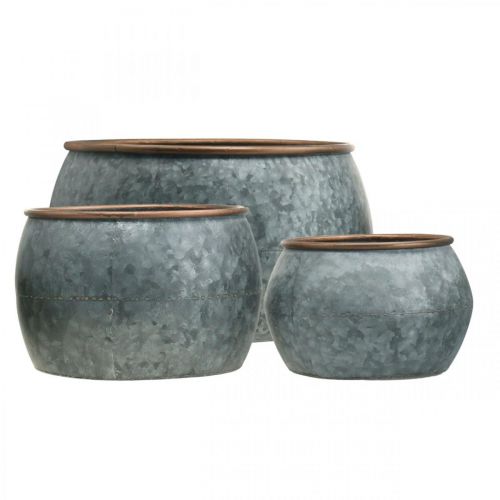 Produkt Doniczka dekoracyjna, miska, naczynie metalowe srebrne, kolor miedziany antyczny H22 / 20,5 / 16,5cm Ø39 / 30,5/25cm zestaw 3 szt.