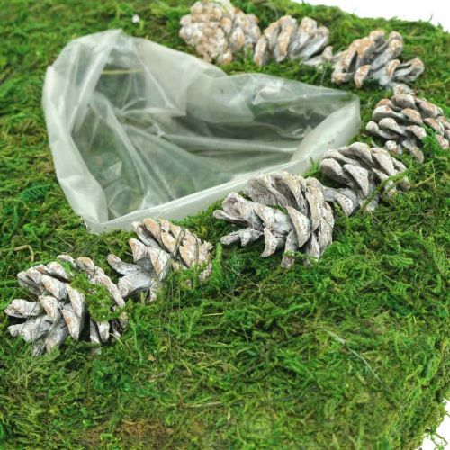 Floristik24 Poduszka roślinna serce mech i szyszki białe prane 25×25cm