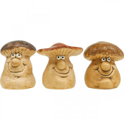 Floristik24 Ceramiczny grzybek dekoracyjny z postacią twarzy brązowy W8cm 3szt