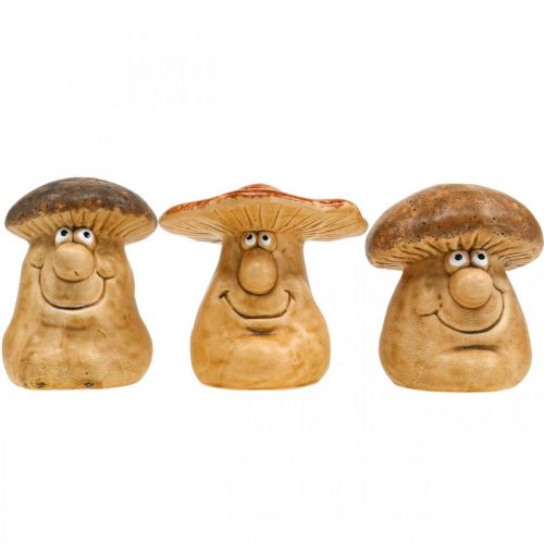 Floristik24 Ceramiczny grzybek dekoracyjny z twarzą brązową figurą W12cm 3szt