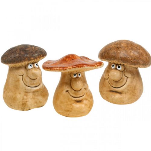 Floristik24 Ceramiczny grzybek dekoracyjny z twarzą brązową figurą W12cm 3szt
