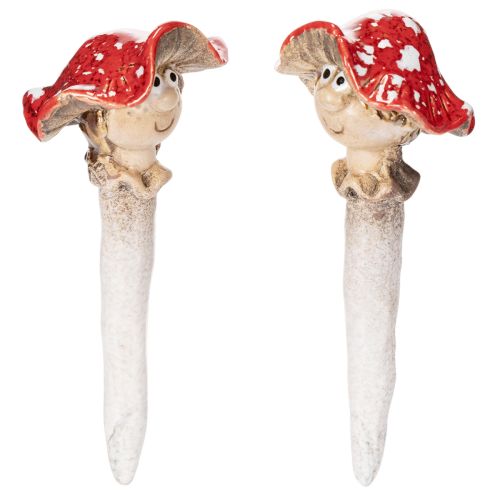 Zatyczka grzybowa, figurka dekoracyjna Dziewczynka i chłopiec Muchomor czerwony z twarzą 13 cm, 2 szt.