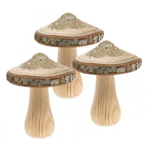 Drewniana kora grzyba i brokatowe grzyby dekoracyjne drewno wys. 8,5 cm 4szt