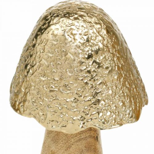 Deco Grzyb Metal Drewno Złoto, Natura Dekoracja Stołu Jesień 18,5cm