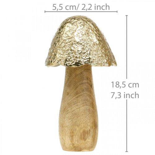 Deco Grzyb Metal Drewno Złoto, Natura Dekoracja Stołu Jesień 18,5cm