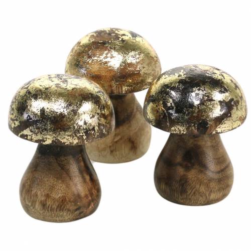 Floristik24 Drewniany Grzybek Złoty, Naturalne Drewno Mango Ø5cm H6,5cm 4szt.