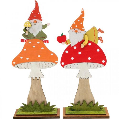 Produkt Muchomor na jesień, dekoracja drewniana, skrzat na grzybie pomarańczowy/czerwony H21/19,5cm 4szt.