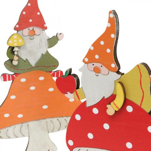 Produkt Muchomor na jesień, dekoracja drewniana, skrzat na grzybie pomarańczowy/czerwony H21/19,5cm 4szt.