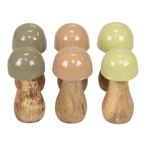 Floristik24 Grzyby drewniane Grzyby dekoracyjne drewniane beżowe, zielone Ø5cm W10,5cm 6szt
