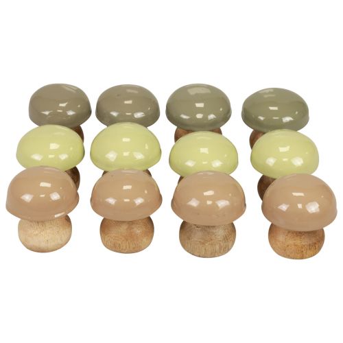 Floristik24 Drewniane Grzyby Deco Grzyby Drewniane Deco Beżowe, Zielone Ø5cm W5,5cm 12szt