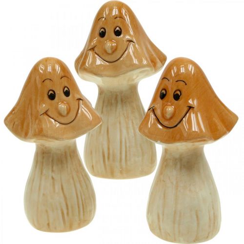 Grzyby dekoracyjne ceramiczne brązowe jesienne figurki dekoracyjne Ø6cm W10,5cm 3szt