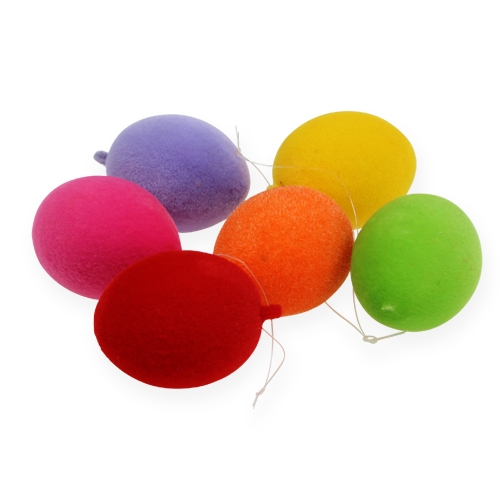 Floristik24 Ozdobne jajka do zawieszenia Flokowane kolorowe pisanki 6cm 18 szt