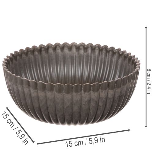 Miska żebrowana, antracytowa, dekoracyjna, okrągła, 15cm, 2 sztuki | Floristik24.pl