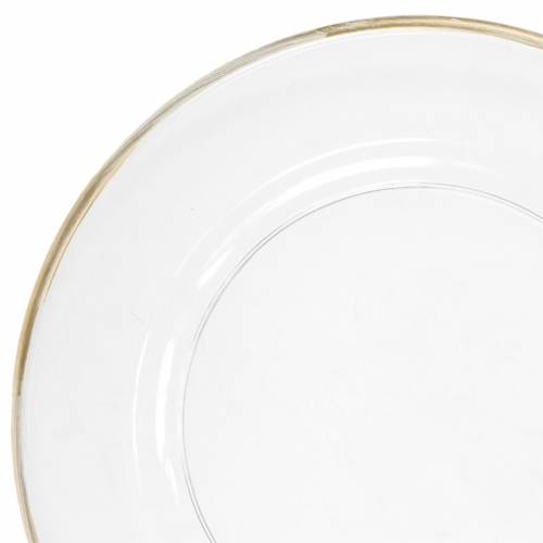 Floristik24 Talerz dekoracyjny ze złotym brzegiem przezroczysty plastik Ø33cm