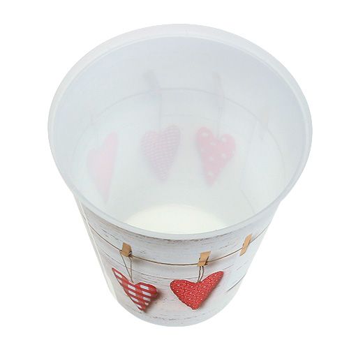 Floristik24 Doniczka plastikowa krem z serduszkami Ø12cm H13,5cm 1szt.