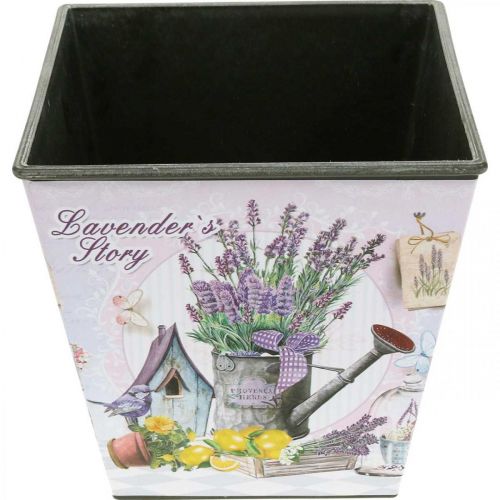Produkt Doniczka z motywem lawendy, kwadratowa doniczka dekoracyjna, doniczka plastikowa wys. 13 cm szer. 13,5 cm