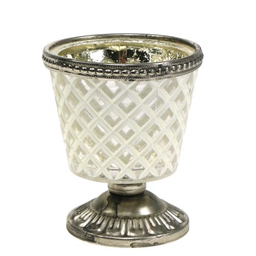 Floristik24 Szklany puchar na tealight chłopski srebrny H9cm