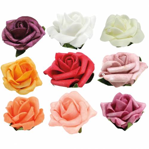 Floristik24 Róża z pianki Ø3,5 cm różne kolory 48 sztuk