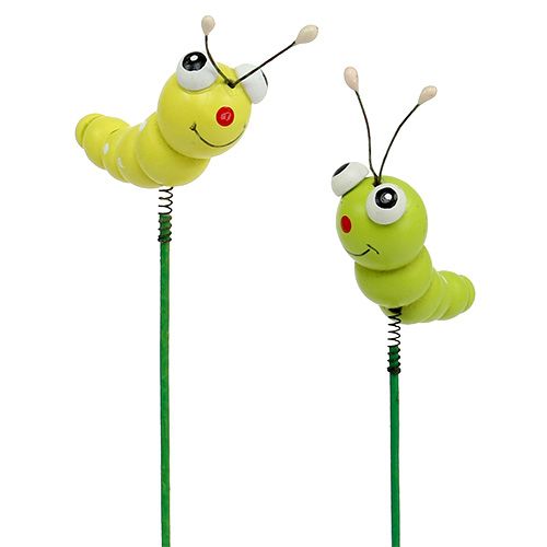 Produkt Gąsienica drewniana na patyczku zielona, żółta 8cm 24 szt
