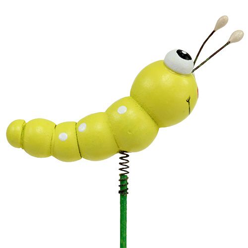 Produkt Gąsienica drewniana na patyczku zielona, żółta 8cm 24 szt