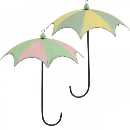 Floristik24 Parasole metalowe, sprężynowe, wiszące parasole, ozdoba jesienna róż/zielony, niebiesko/żółty W29,5cm Ø24,5cm zestaw 2 szt.