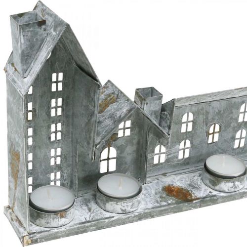 Floristik24 Domy do oświetlenia, dekoracji okien, światła domy srebrne, metalowa latarnia antyczna dł.67,5cm wys.20cm