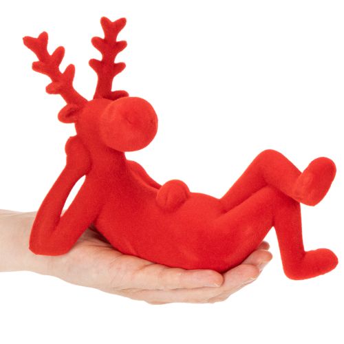 Dekoracyjna figurka renifera w kolorze czerwonym, leżąca, nowoczesny design, 24 cm, 2 sztuki | Floristik24.pl