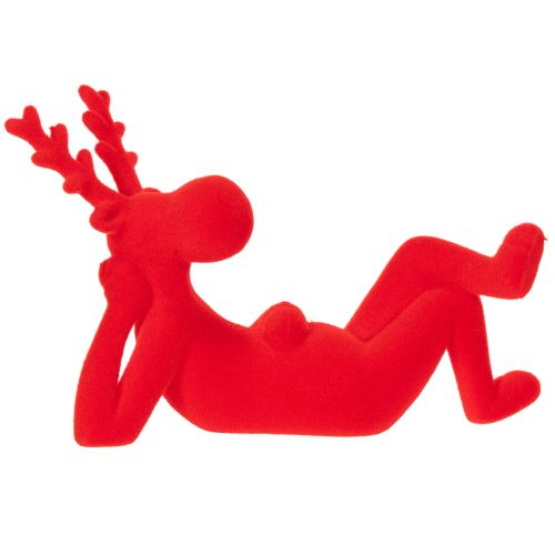 Dekoracyjna figurka renifera w kolorze czerwonym, leżąca, nowoczesny design, 24 cm, 2 sztuki | Floristik24.pl